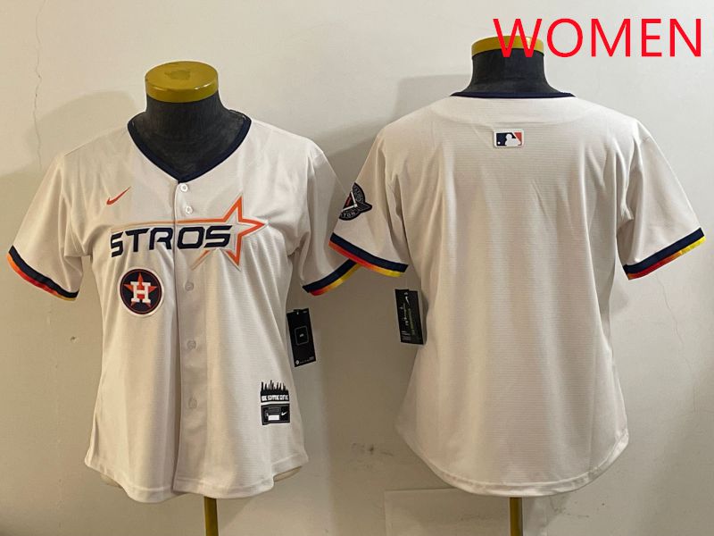 Women Houston Astros Blank Cream Three generations Joint Name 2025 Nike MLB Jersey style 4104